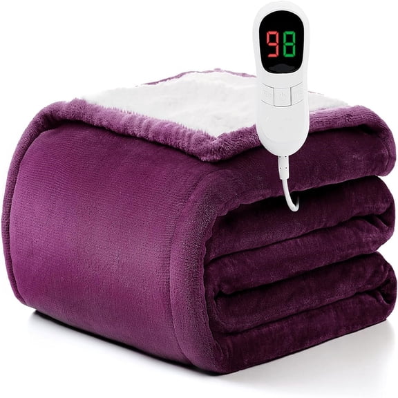 Heated Blanket Electric Throw - 50"x60" Heating Blanket Throw 1/2/4/6/8 Hours Auto-Off 10 Heat Level Over-Heat Protection