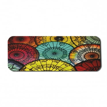 East Computer Mouse Pad, Parasols at Indonesian Street Market Vibrant Heritage Boho Inspired Print, Rectangle Non-Slip Rubber Mousepad Large, 31" x 12" Gaming Size, Multicolor, by Ambesonne