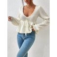 thumbnail image 2 of Womens Long Sleeve Slimming Sweater Casual V Neck Collared Knit Jumper Tops White L, 2 of 8