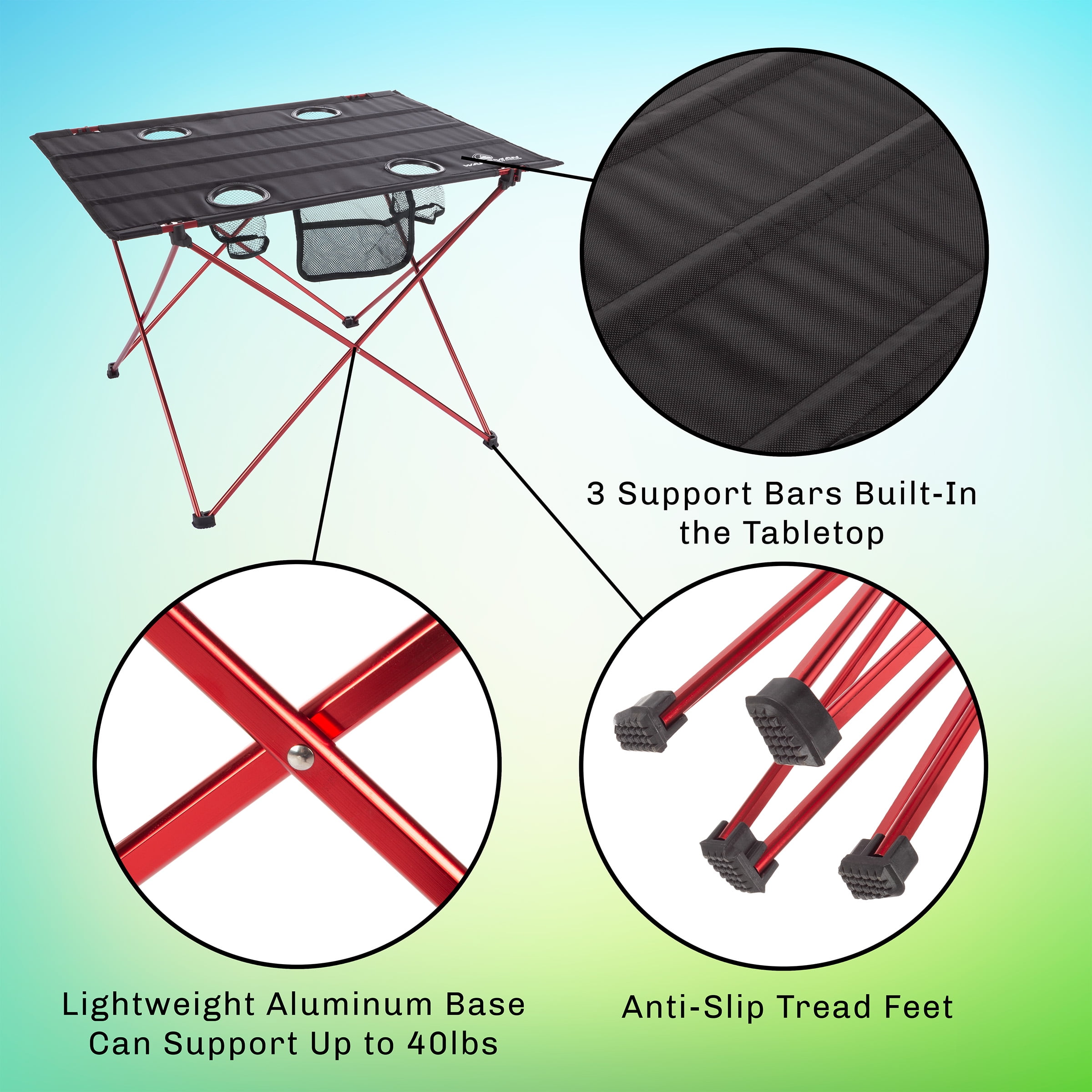 Camp Table-Outdoor Folding Table with 4 Cupholders and Carrying Bag by Wakeman Outdoors