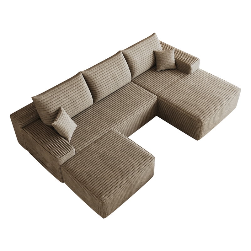107" Cloud Sectional Sofa with Ottoman, Modern U-Shaped Modular Sofa, Deep Seat Upholstered Couch with Plush Corduroy Fabric, No Assembly Required, Comfort Corner Sofa for Living Room & Apartment