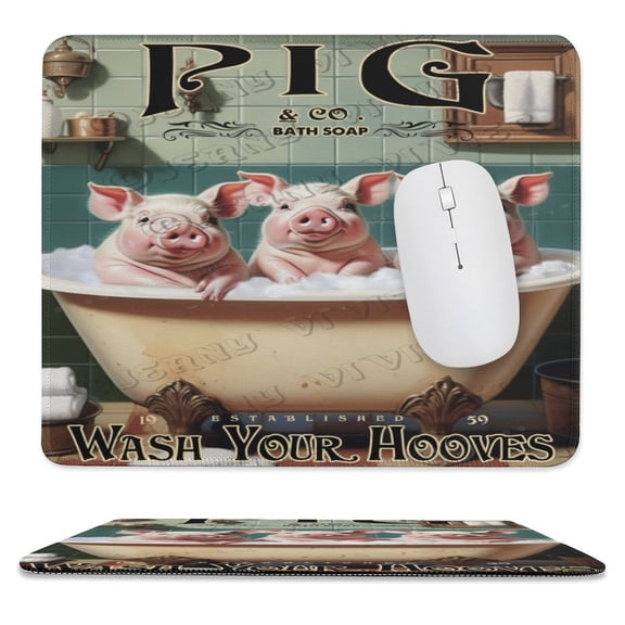 Pig Wash Your Hooves Printed Mouse Pad, 10"x12", Square Mouse Pad, Cloth with Rubberized Base, Standard