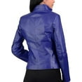thumbnail image 2 of Womens Genuine Blue Lambskin Leather Jacket Motorcycle Biker Leather Jacket W685, 2 of 3