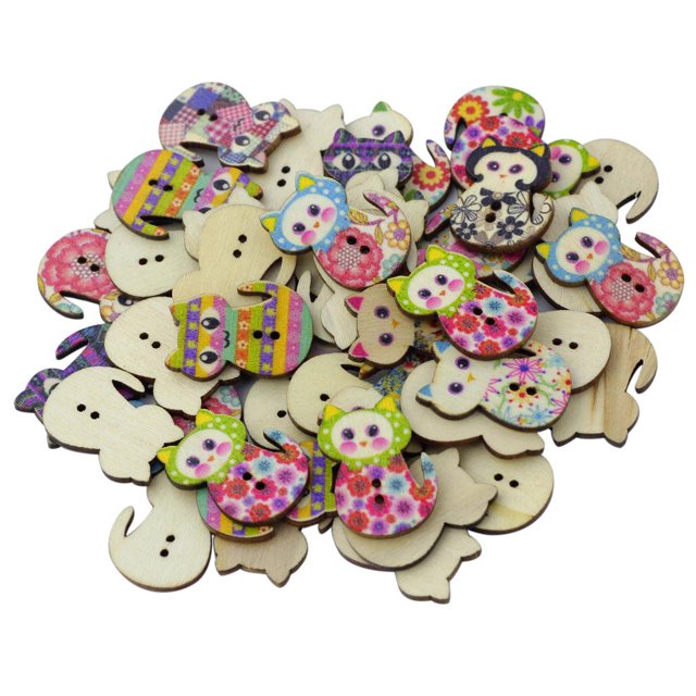 100/50 botones de madera de colores surtidos para dibujo, costura, scrapbooking y manualidades.