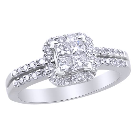 AFFY White Natural Diamond Engagement Square Cluster Ring in 14k White Gold (0.75 Cttw) Ring Size : 4.5