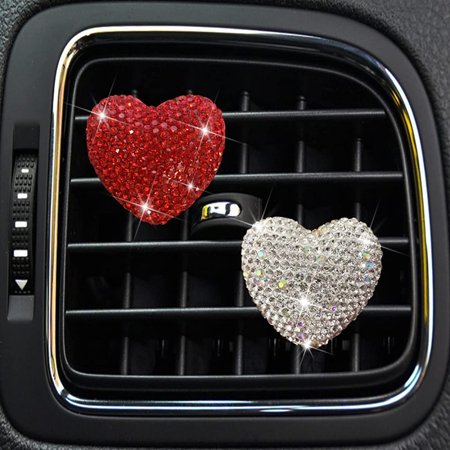 2 Packs Car Air Vent Clip Car Decoration,Bling Heart Style Air Conditioning Outlet Clip,Car Air Freshener Clip, Car Interior Decor Charm Colorful, Car Interior Accessories for Girls Women