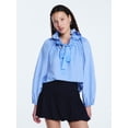 thumbnail image 3 of Free Assembly Women's Ruffle Tie Neck Cotton Top with Long Puff Sleeves, Sizes XS-XXL, 3 of 6