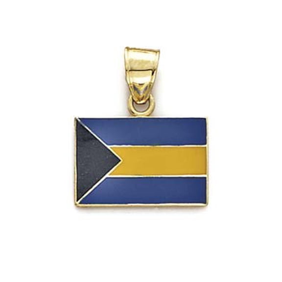 14k Yellow Gold Enamel Bahamas Flag Pendant - 1.5 Grams