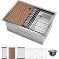 thumbnail image 1 of 23x18x10 In Undermount Stainless Steel Kitchen Sink Single Bowl with Bottom Grid Drain Rack Cutting Board and Basket, 1 of 8