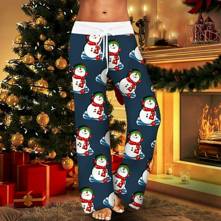 

Womens Leisure Pants Christmas Printed Home Pants Wide Leg Pants Pajama Pants Pull Rope Elastic Waist for Xmas