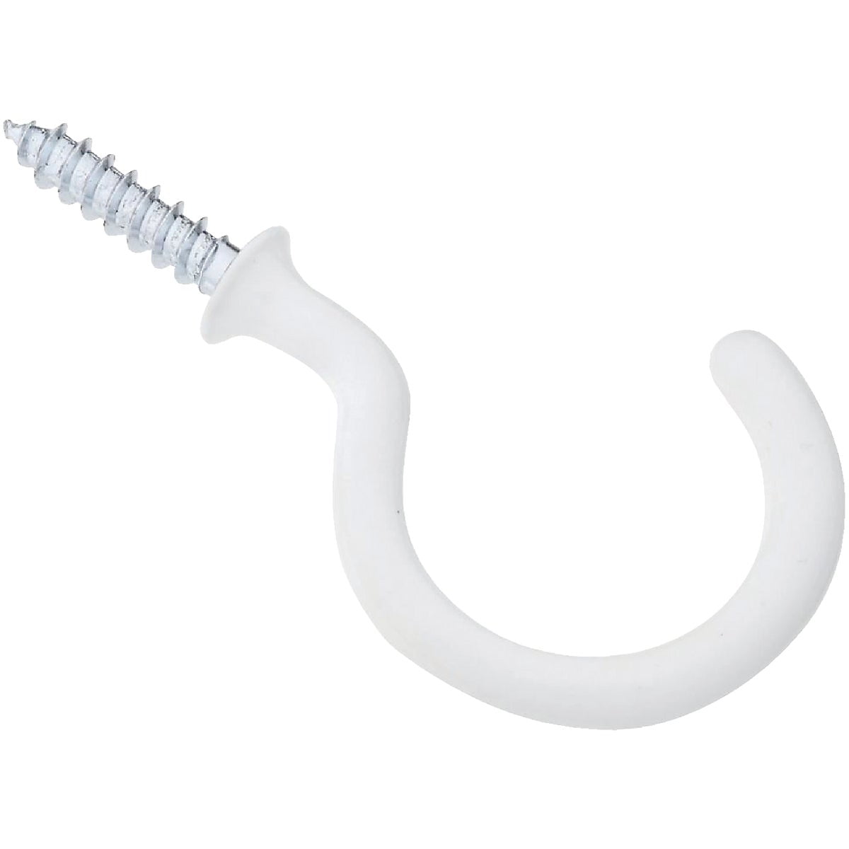 Screw In Shouldered Dresser Cup Hooks 1" 1 1/2" and 2"  White PVC Coated Hook 