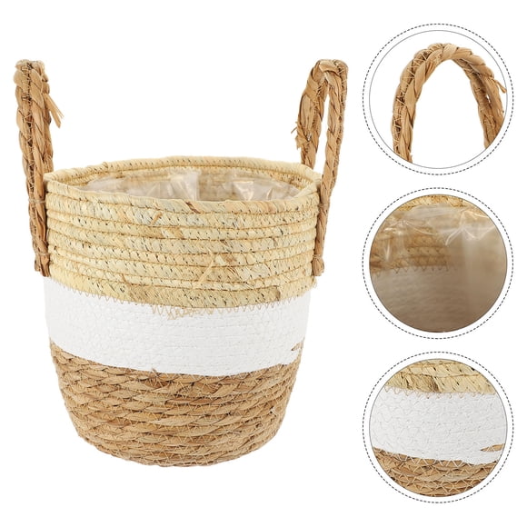 IFANLANDOR Beige Hand-Woven Seagrass Basket Planter for Home Decor 1Pack 11.8X9.3X9.3in
