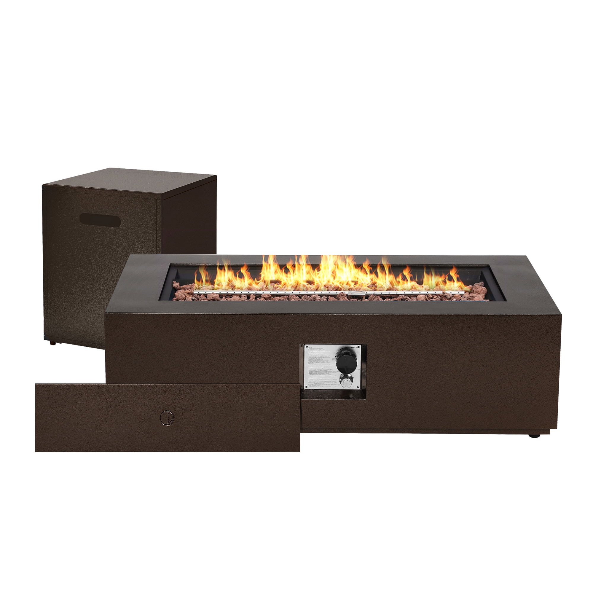 UPHA 42-inch Outdoor Propane Rectangle Fire Pit Table 50000 BTU Iron Gas FirePit for Outside Patio with Tank Cover, Removable Lid, Lava Rocks, Rain Cover, Brown