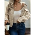 thumbnail image 6 of Women'S Fall Cropped Corduroy Jackets Lapel Button Down Long Sleeve Shirt Jacket Casual Outerwear Coats Khaki M, 6 of 7