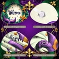 thumbnail image 3 of Purple Mask Mardi Gras Banner Colorful Feathers Carnival Display Golden Decorations  Pattern Masquerade Backdrop for Mardi Gras Party Masquerade Ball Festival Celebration, 3 of 7