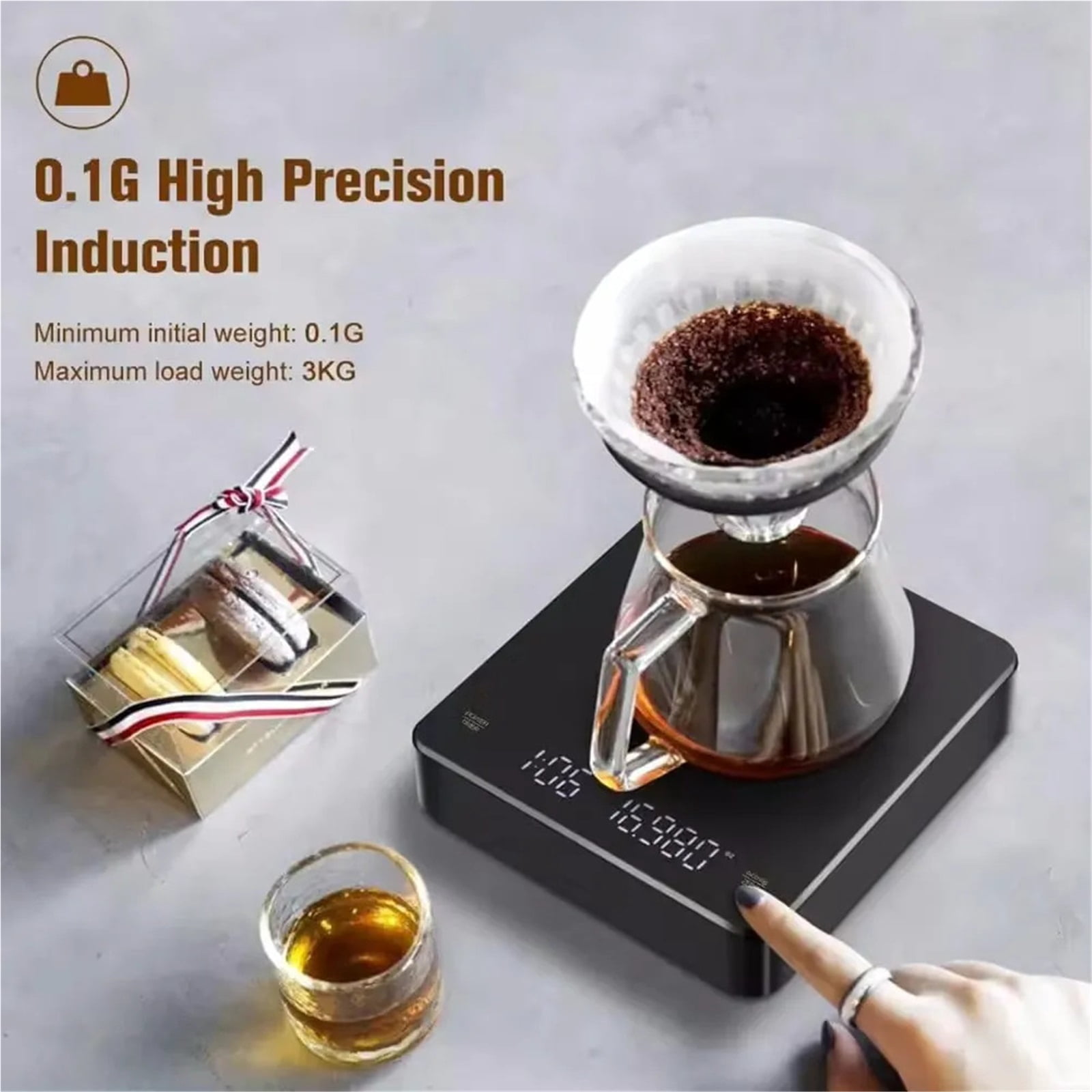 USB Digital Rechargeable Coffee Scale with Timer LED Screen Espresso  0.1g to 3kg High Accuracy Measuring Kitchen Scale