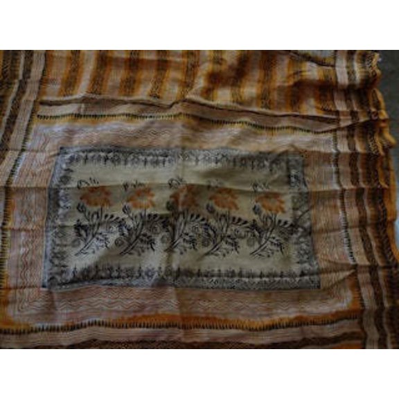 TRADITIONAL INDIAN PURE SILK SAREE~Yellow,Ivory AND Black COLOUR