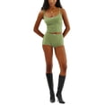 thumbnail image 2 of Women 2 Piece Cotton Pajamas Shorts Set Bow Trim Crop Cami Top and Bodycon Shorts Suit Summer Casual Cute Sleepwear, 2 of 4