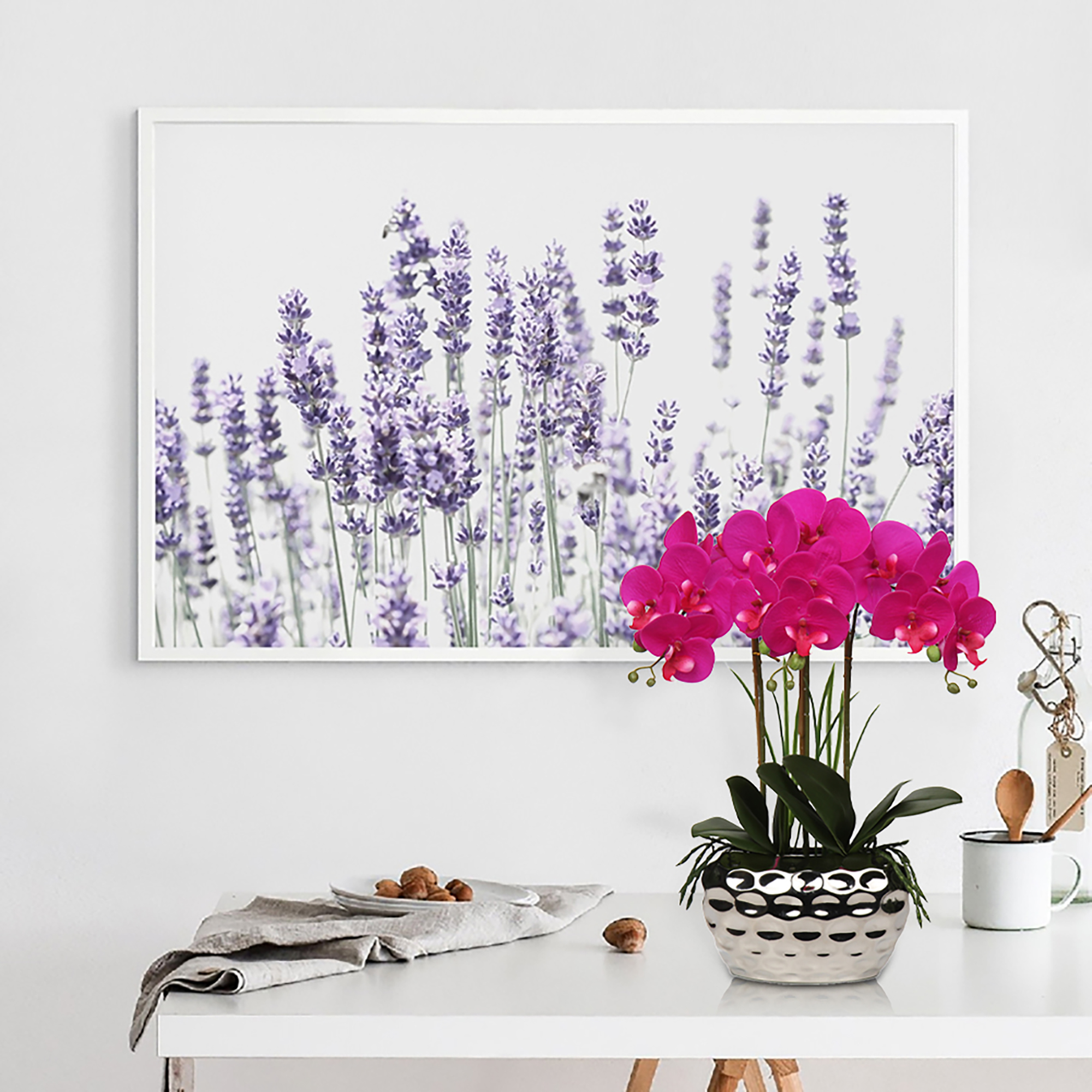 Briful Orchids Artificial Flowers 18" Purple Phalaenopsis Large Orchid with Silver Ceramic Pots Silk Faux Orchid Arrangement for Home Office Bathroom Living Room Table Decoration