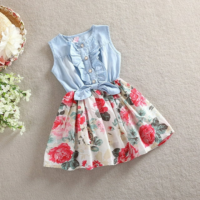 Liquidation d'Économies d'Hiver! PEZHADA Robes d'Invitée de Mariage d'Automne, Robe pour Tout-Petite Fille, Robes de Fête Princesse Sans Manches à Imprimé Nœud pour Tout-Petits Enfants Bébés Filles