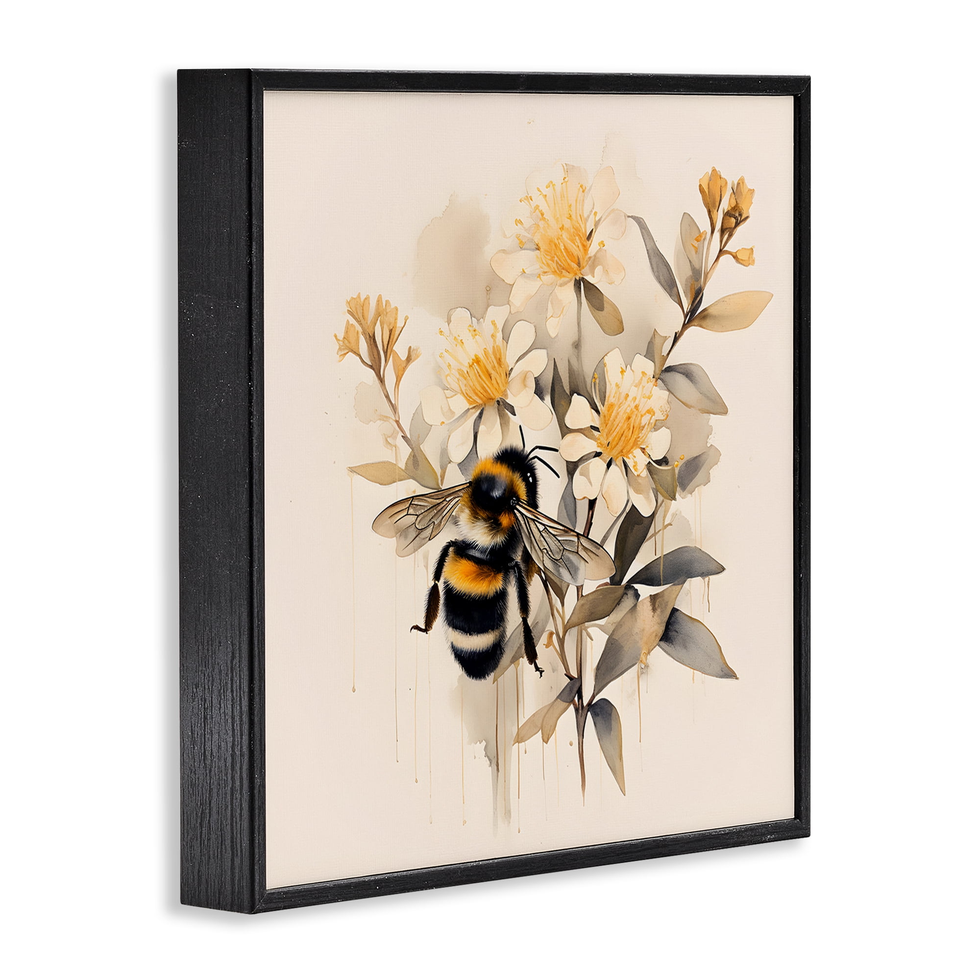 Stupell Industries Honeybee with Daisies Animals & Insects Painting Black Framed Art Print Wall Art, 24 x 24