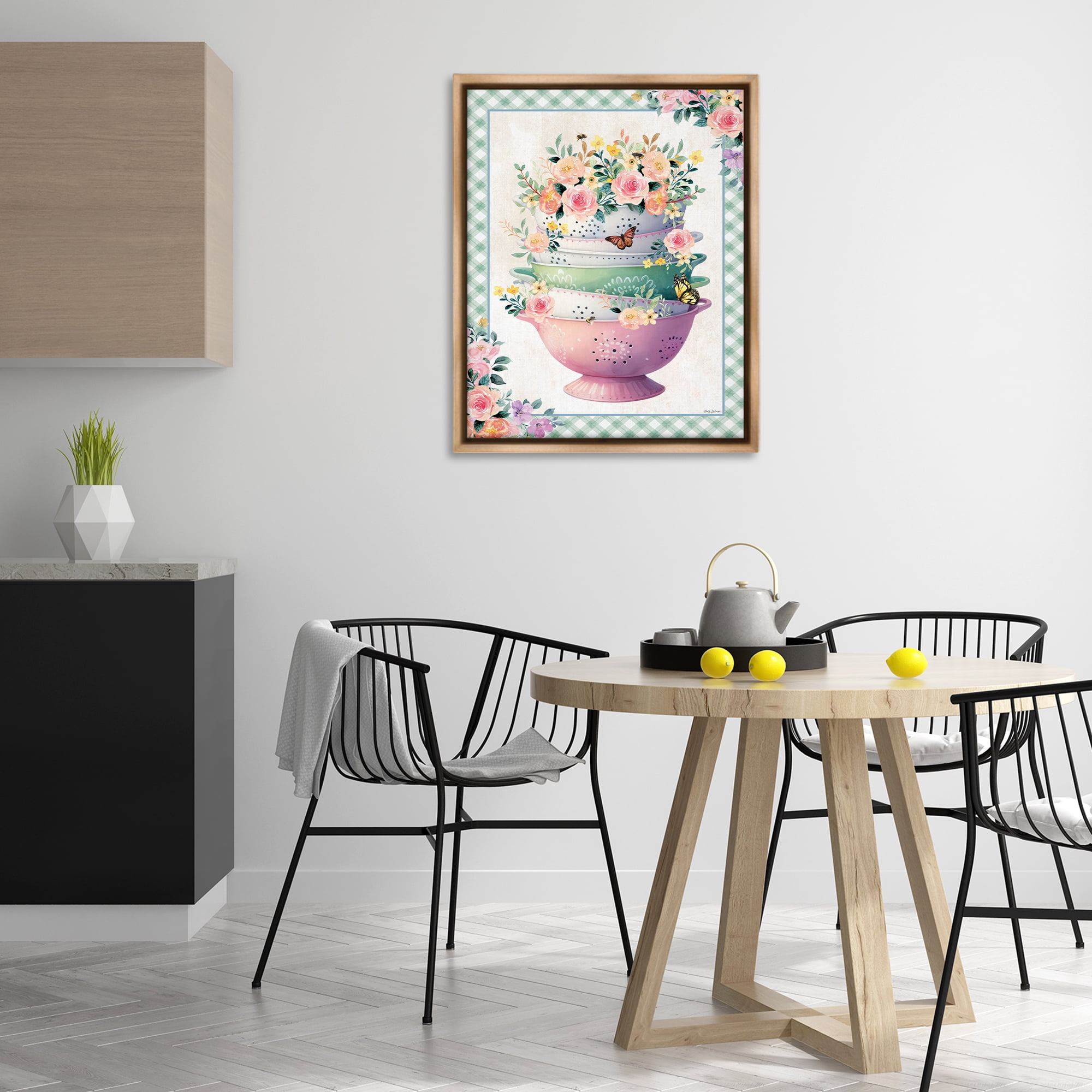 Stupell Industries Stacked Bowls Plaid Border Food & Beverage Painting Brown Floater Framed Canvas Art Print Wall Art, 25 x 31