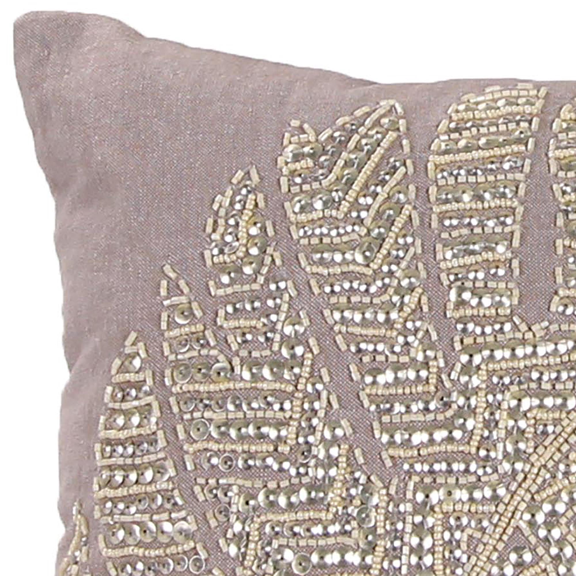 Jordan Manufacturing 16" x 16" Tan and Gold Leaves Square Reversible Decorative Throw Pillow with Bead and Sequin Accents