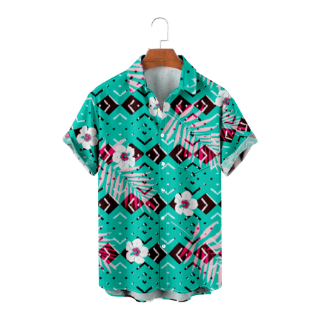 

MLFU Mens Short Sleeve Button Up Shirts Vintage Lapel Print Tee Shirts Retro Blouses Regular & Big Man Sizes