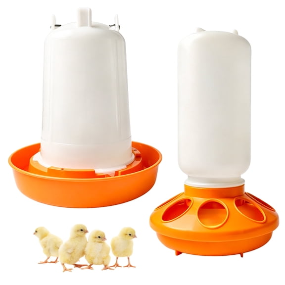 WLGJL Chick Feeder and Waterer Kit,0.3Gal Feeder and 0.4Gal Waterer with 3 Adjustable Heights for Baby Chicken Duck Brooder,2PCS,Orange