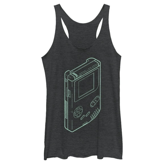 Women's Nintendo Diagram Game Boy Racerback Tank Top Black Heather Medium