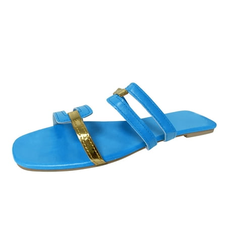 

adviicd Clear Strap Sandals for Women Ladies Fashion Summer Leather Flat Bottom Square Toe Open Toe Beach Slippers