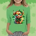 thumbnail image 2 of LUOGENLI T-Shirt pour Filles T-Shirt Graphique de la Saint-Patrick à la Mode Polyvalent Col Rond Manches 3/4 Décontracté T-Shirt Maxi pour Filles avec Fente Vert 9-10 Ans, 2 of 4