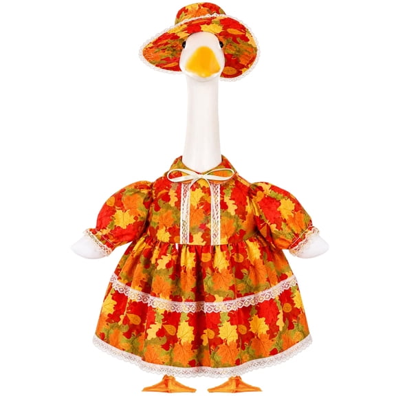 Fall Porch Goose Outfit for 23'' Cement Statue,Maple Leaves Autumn Goose Skirt Costume Lawn Goose Costume Dress for Thanksgiving Fall Halloween Garden Patio Yard Decor