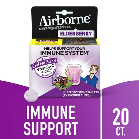 Airborne 1000mg Vitamin C Immune Support Multivitamin Effervescent Tablets, Elderberry Flavor, 20 ct