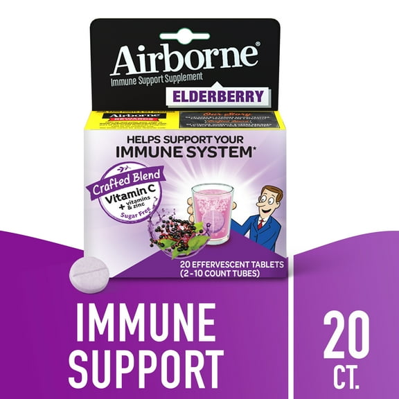 Airborne 1000mg Vitamin C Immune Support Multivitamin Effervescent Tablets, Elderberry Flavor, 20 ct