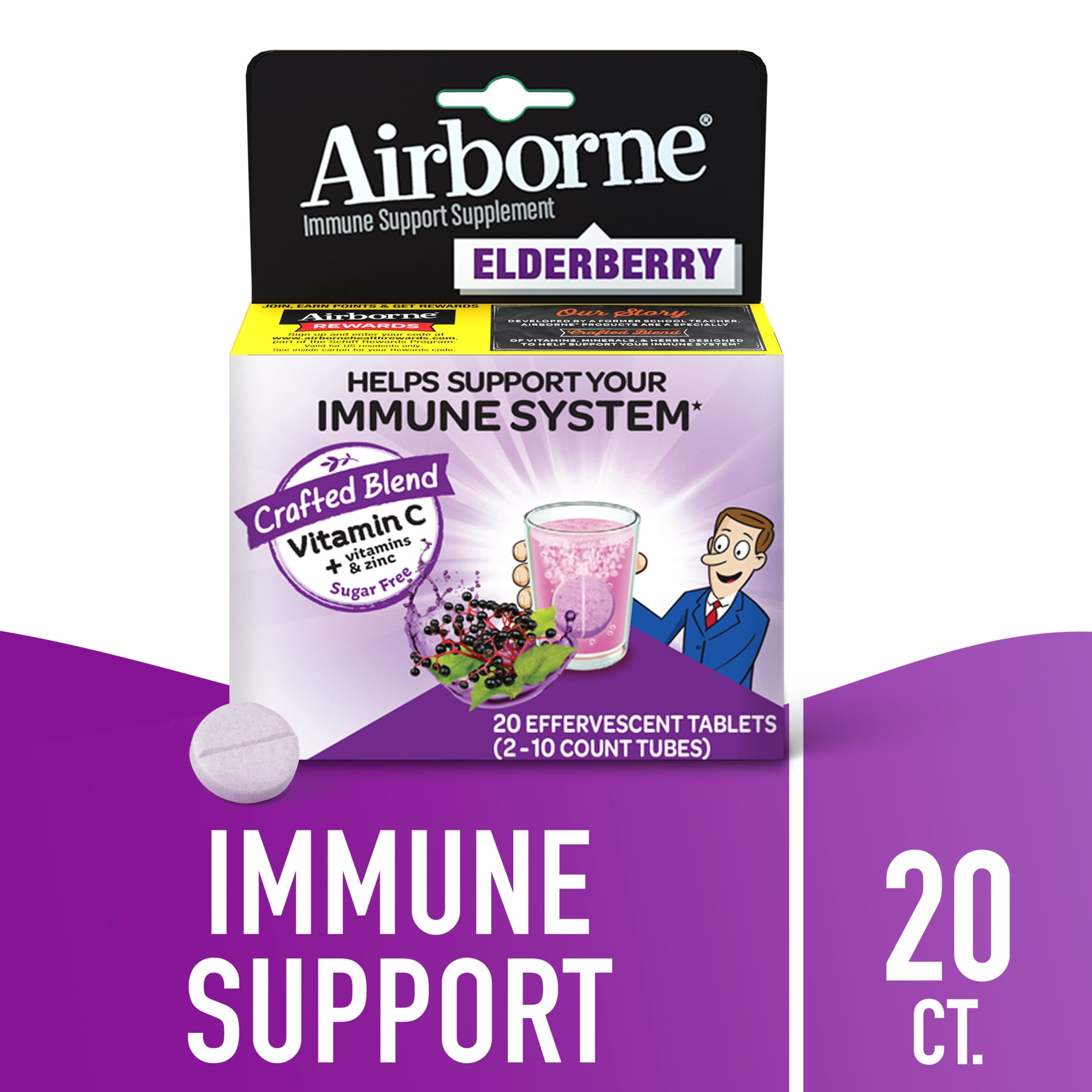 Airborne 1000mg Vitamin C Immune Support Multivitamin Effervescent Tablets, Elderberry Flavor, 20 ct