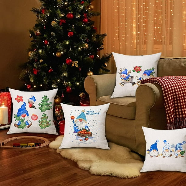 Geecy Christmas Gnome Pillow Covers 18 X 18 Set Of 4 christmas Swedish Gnome Scandinavian Tomte Elf Figurine Christmas Decorative Cushion Covers Xmas