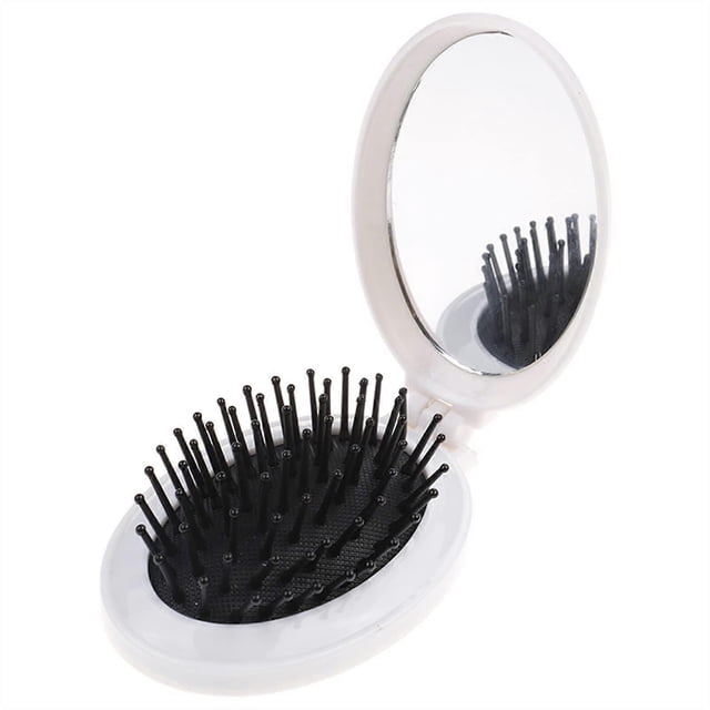 Travel Hair Brush Round Folding Pocket Design with Mirror Brass Compact for Smooth Glide Styling