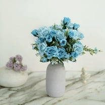 Efavormart 4 Bushes | 12" Dusty Blue Real Touch Artificial Silk Rose Bridal Bouquet, Faux Flowers