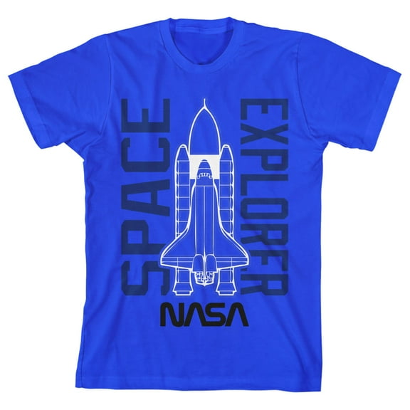 NASA Space Explorer Shuttle Sketch Boy's Royal Blue T-shirt-Medium
