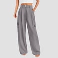 thumbnail image 2 of safuny Women's Yoga Legging Skinny Cargo Pants Teen High Elastic Waist Casual Comfy Daily Sports Girls Relaxed Solid Color Trousers Fashion Gray S, 2 of 5