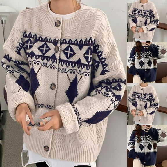 Lovskoo 2024 Cardigan Sweaters for Women Open Front Retro Korean Version Loose and Thickened Cable Knit Short Jacket Oversized Winter Outerwear Tops Beige