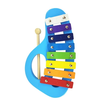 Aosekaa 8 Note Metal Xylophone Rainbow Wood Glockenspiel Musical Instrument Kids Wood Xylophone for Band Adults Valentine's Day Gifts Blue