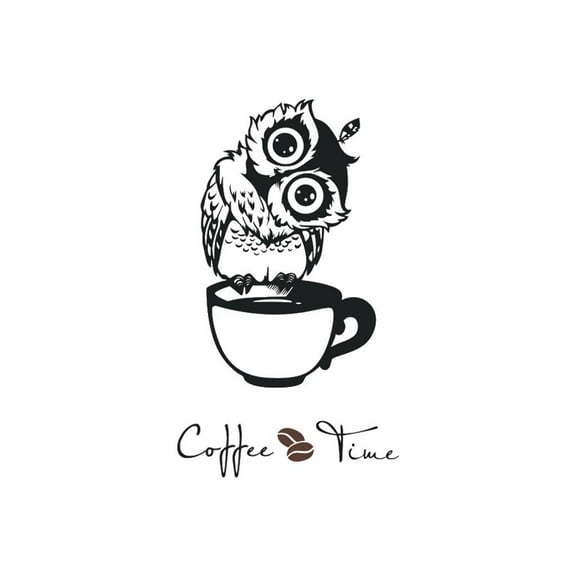 SIYTUAU Decorative Window Decal Sticker Wall Affixed Decor Coffee Theme Owl Design Create Visual Interest Privacy Cling Removable Adhesive Decoration Black