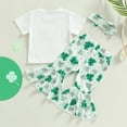 thumbnail image 4 of Atogsazn Toddler Baby Girls 3PCS Outfits St. Patrick's Day Shamrocks Print Short Sleeve T-Shirt Tops+Casual Flared Pants Headband Set for 2Y Baby White on Clearance, 4 of 7