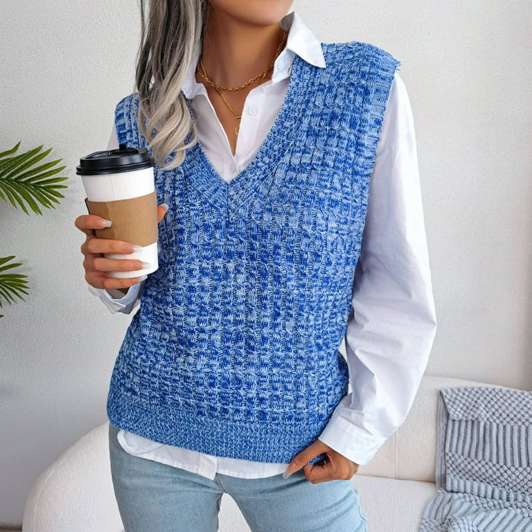 ZQGJB Sales Women V Neck Sleeveless Oversized Sweater Vest Casual