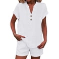 thumbnail image 2 of Linen Sets for Women 2 Piece 2026 Summer Plus Size Short Sleeve Shirts Shorts Matching Set Casual Cute Beach Vacation Outfits,White XL, 2 of 6