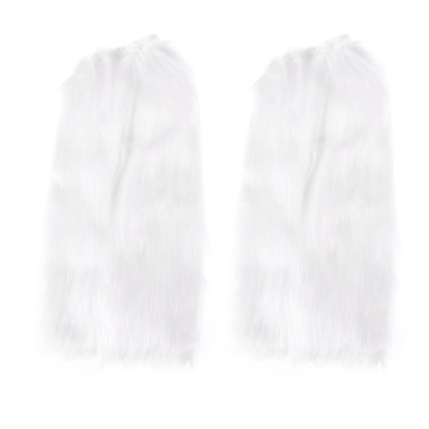 FELTECHELECTR Calentadores de piernas de piel sintética de 40 cm, de felpa, largos, para mujeres y niñas (blancos, felpa larga)
