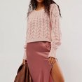 thumbnail image 4 of Jersey de ganchillo con cuello redondo Top de punto calado para mujer traje diario de Color sólido, 4 of 6