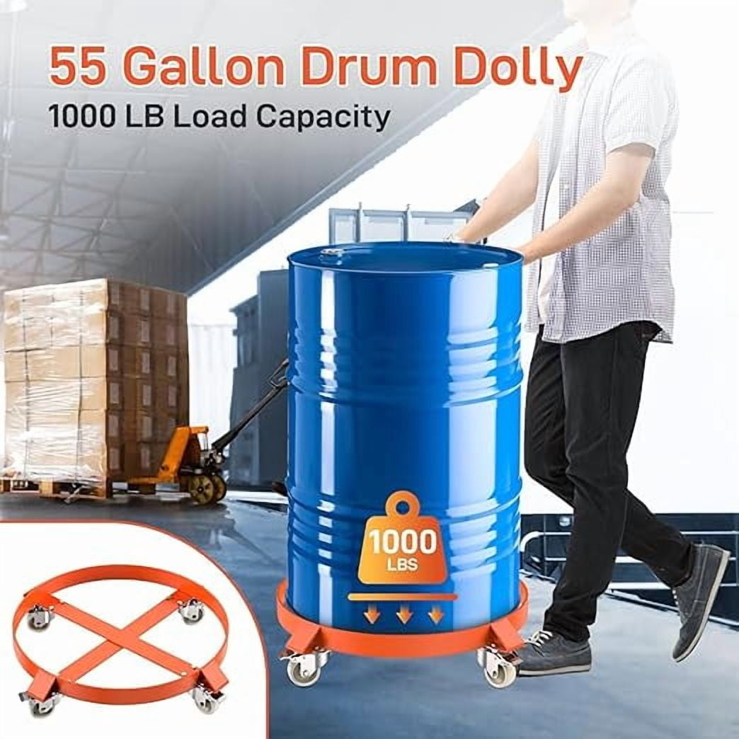 55 Gallon Drum Dolly, Heavy Duty 1000LBS Load Capacity Drum Cart, Non Tipping Hand Truck with 4 Swivel Casters Wheel for Warehouse Drum Handling, Carry Potted (1 Pack)